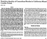 Nutritive Quality of Ceanothus Shrubs Conifer Forest