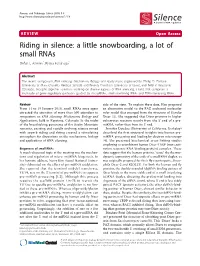 Riding in Silence: a Little Snowboarding, a Lot of Small Rnas Stefan L Ameres*, Ryuya Fukunaga*