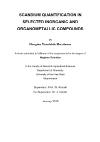 Scandium Quantification in Selected Inorganic and Organometallic Compounds