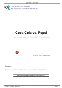 Coca Cola Vs. Pepsi