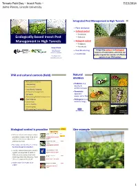Tomato Field Day – Insect Pests – 7/15/2014 Jaime Pinero, Lincoln University