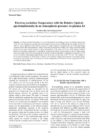Electron-Excitation Temperature with the Relative Optical- Spectrumintensity in an Atmospheric-Pressure Ar-Plasma Jet