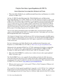 General Questions Concerning the New Select Agent Regulation (42 CFR