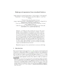 High-Speed Signatures from Standard Lattices
