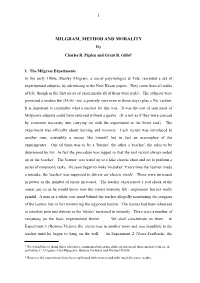 MILGRAM, METHOD and MORALITY By