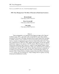 NFL Time Management: the Role of Timeouts in End-Game Scenarios