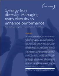 Synergy from Diversity: Managing Team Diversity to Enhance Performance Daan Van Knippenberg, Lisa H