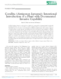 Antigonon Leptopus): Intentional Introduction of a Plant with Documented Invasive Capability