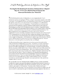 Proof the Mecklenburg Declaration of Independence Is Not a Myth