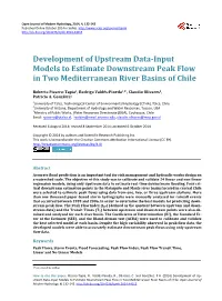 Development of Upstream Data-Input Models to Estimate Downstream Peak Flow in Two Mediterranean River Basins of Chile