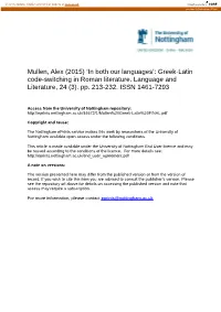 Greek-Latin Code-Switching in Roman Literature. Language and Literature, 24 (3)