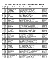 List of Boot Level Officers (Blo) Under 6Th Tening Assembly Constituency
