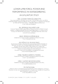 Lower Limb Force, Power and Performance in Skateboarding: an Exploratory Study