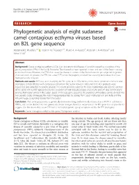 Phylogenetic Analysis of Eight Sudanese Camel Contagious Ecthyma Viruses Based on B2L Gene Sequence Abdelmalik I