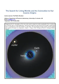 The Search for Living Worlds and the Connection to Our Cosmic Origins