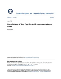 Usage Patterns of Thou, Thee, Thy and Thine Among Latter-Day Saints