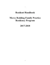 Resident Handbook Mercy Redding Family Practice Residency Program 2017-2018