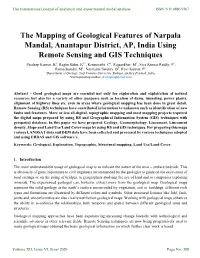 The Mapping of Geological Features of Narpala Mandal, Anantapur District, AP, India Using Remote Sensing and GIS Techniques ˆpradeep Kumar