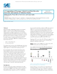 A Compendium of Passenger Vehicle Event Data Recorder Literature and Analysis of Validation Studies," SAE Technical Paper 2016-01-1497, 2016, Doi:10.4271/2016-01-1497