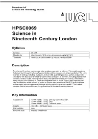 HPSC0069 Science in Nineteenth Century London