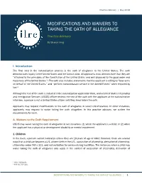 MODIFICATIONS and WAIVERS to TAKING the OATH of ALLEGIANCE Practice Advisory