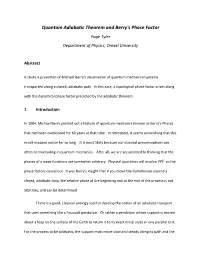 Quantum Adiabatic Theorem and Berry's Phase Factor Page Tyler Department of Physics, Drexel University
