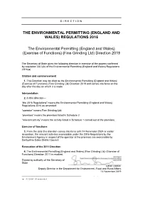 The Environmental Permitting (England and Wales) (Exercise of Functions) (Fine Grinding Ltd) Direction 2019
