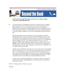 Chris Palma on Google Book Search at the Text & Academic Authors