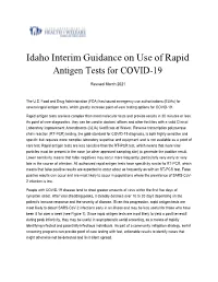 Idaho Interim Guidance on Use of Rapid Antigen Tests for COVID-19