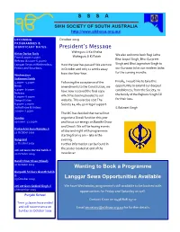 President's Message Wanting to Book a Programme Langgar Sewa