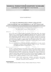 Access to Higher Education and Study for Poles in the Second Half of 19Th Century