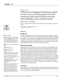 Differences in Energy and Nutritional Content of Menu Items Served By