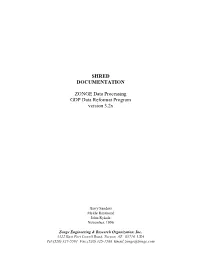 SHRED DOCUMENTATION ZONGE Data Processing GDP Data