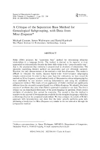 A Critique of the Separation Base Method for Genealogical Subgrouping, with Data from Mixe-Zoquean*