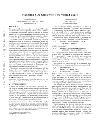 Handling SQL Nulls with Two-Valued Logic