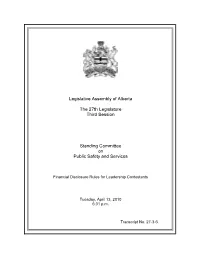 Legislative Assembly of Alberta the 27Th Legislature Third Session