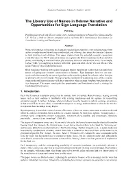 The Literary Use of Names in Hebrew Narrative and Opportunities for Sign Language Translation