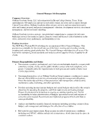 General Manager Job Description Company Overview