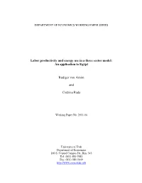 Labor Productivity and Energy Use in a Three Sector Model: an Application to Egypt