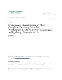 Synthesis and Characterization of Metal Complexes Containing