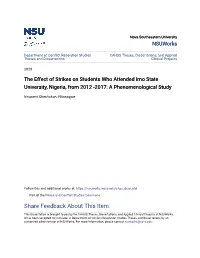 The Effect of Strikes on Students Who Attended Imo State University, Nigeria, from 2012 -2017: a Phenomenological Study