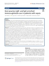 Best-Practice Igm- and Iga-Enriched Immunoglobulin Use in Patients with Sepsis