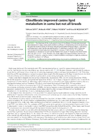 Clinofibrate Improved Canine Lipid Metabolism in Some but Not All Breeds