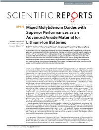 Mixed Molybdenum Oxides with Superior Performances As an Advanced Anode Material for Lithium-Ion Batteries