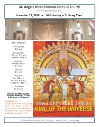 November 22, 2020 34Th Sunday in Ordinary Time