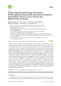 Unique Mitochondrial Single Nucleotide Polymorphisms Demonstrate Resolution Potential to Discriminate Theileria Parva Vaccine and Buﬀalo-Derived Strains