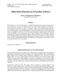 Video Game Presence As a Function of Genre