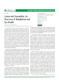 Lutein and Zeaxanthin: an Overview of Metabolism and Eye Health