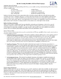 Specific Learning Disabilities (SLD) in Plain Language