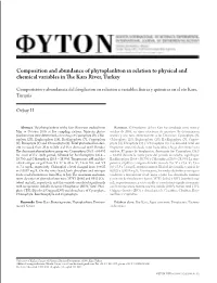 Composition and Abundance of Phytoplankton in Relation to Physical and Chemical Variables in the Kars River, Turkey